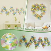 YANHAIGONG Happy Easter Hanging Banner Hanging Decor,Happy Easter Door Cover Decoration Easter Bunny Hanging Banner,Cute Eggs Backdrop for Spring Easter Party Photo Booth Background Supplies